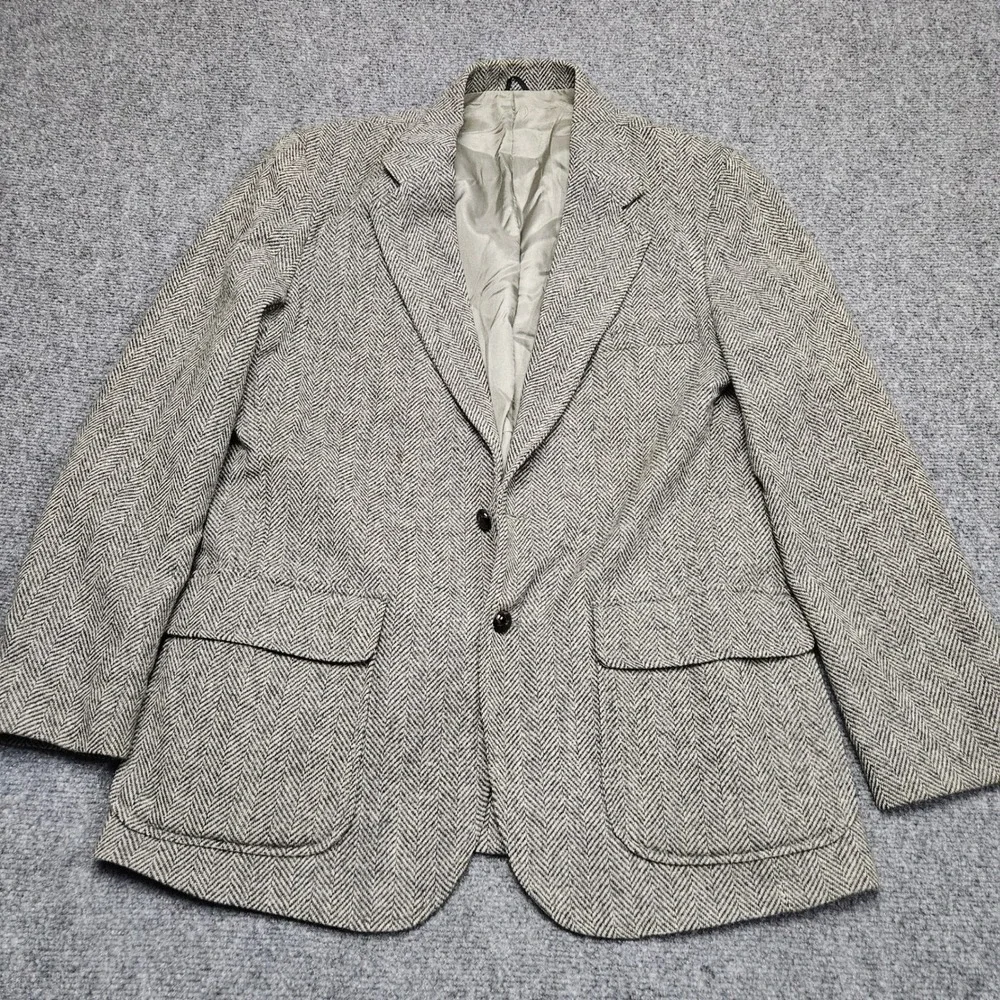 Vintage Herringbone Tailored US Sport Coat Co‎ 46R Wool Classic Heritage 80s USA